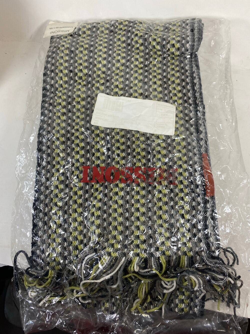 Missoni Knit Scarf w/ Lurex Black/Yellow/Gray NEW